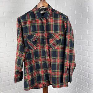 Van Heusen Shirt Men Large Black Red Plaid Flannel Winterweight Acrylic Grunge V